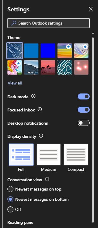 outlook night mode