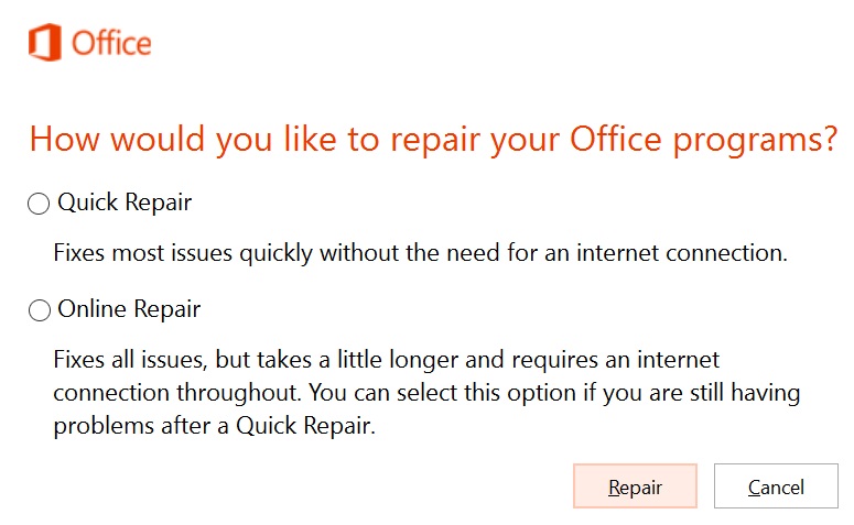 Repair Office to reset excel settings