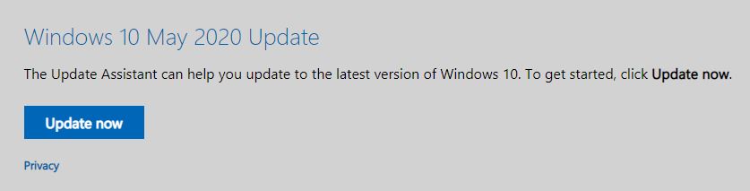 Install Windows 10 May 2020 update using update assistant
