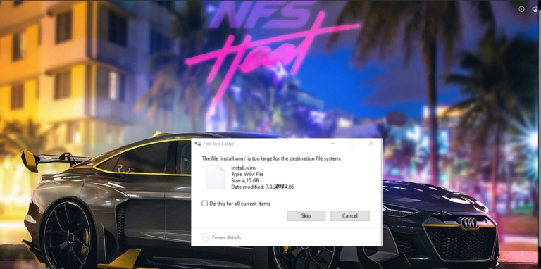 Fix install.wim file too large for Destination File system