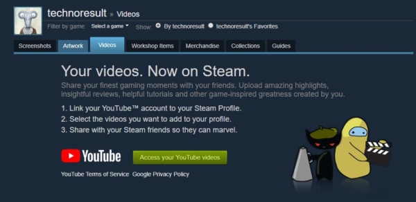 Link YouTube account to Steam