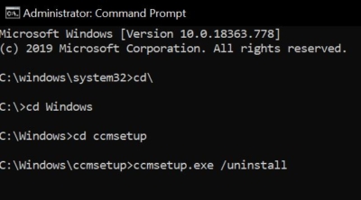 Uninstall SCCM Client Agent using command Prompt