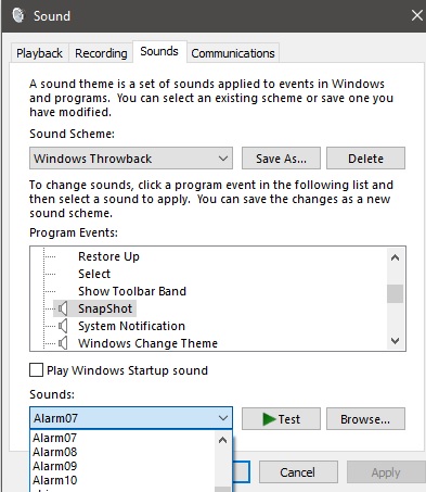 Enable Sound Alert for Print Screen