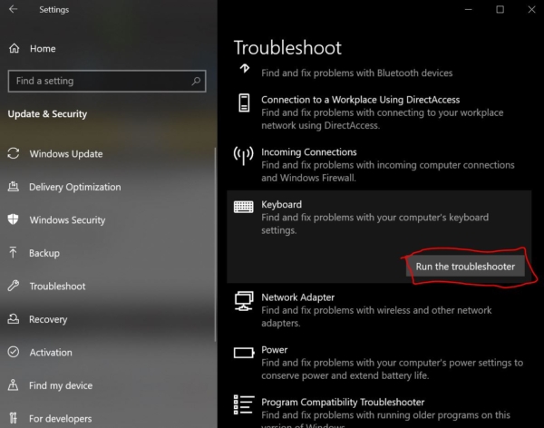 Run Troubleshooter to fix Keypad Not working