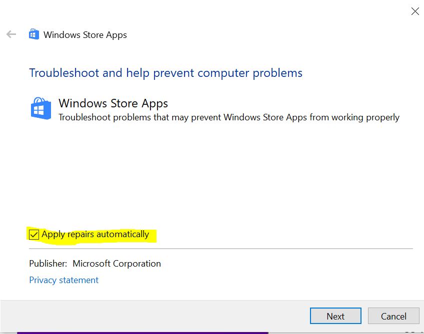 Microsoft Store Troubleshooter