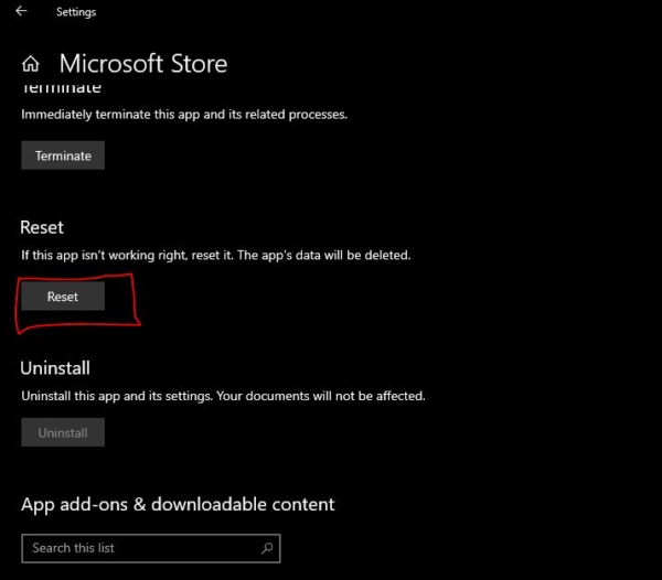 Reset Microsoft store to fix Microsoft Store Error 0x80D02017