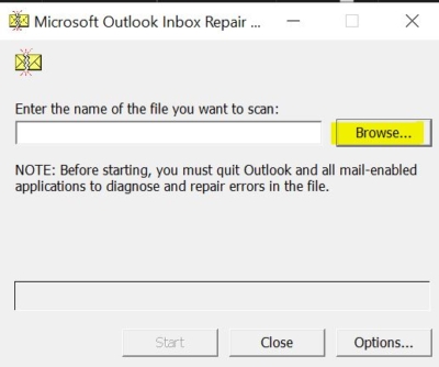 Browse the PST Location and Repair Outlook PST