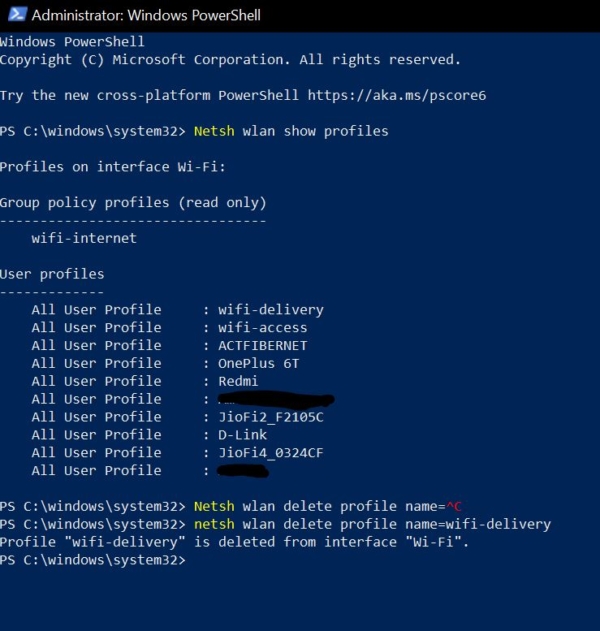 Forget Wifi Network Profile using PowerSHELL