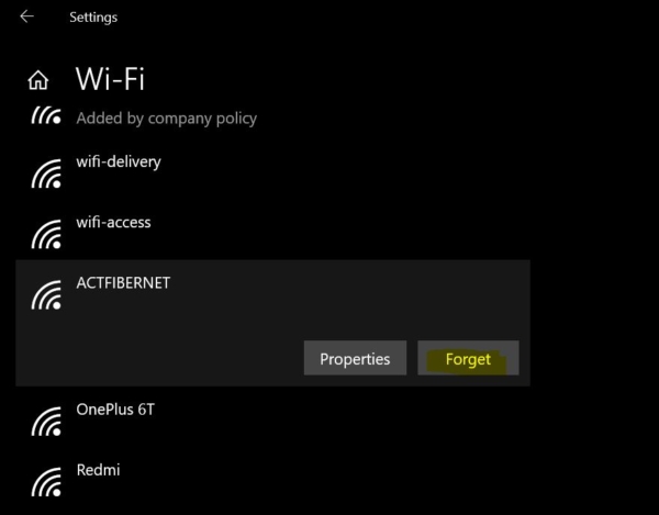 Forget Wifi Network Profile