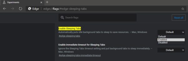 Enable Sleeping Tabs in Edge