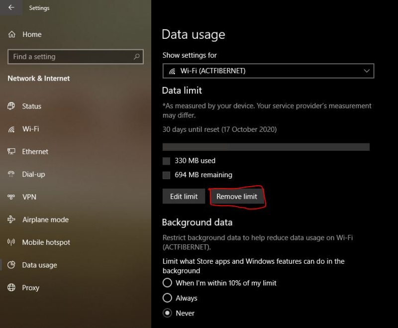 metered connection windows 10 greyed out