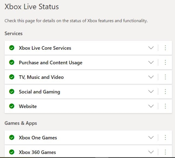 Xbox live status