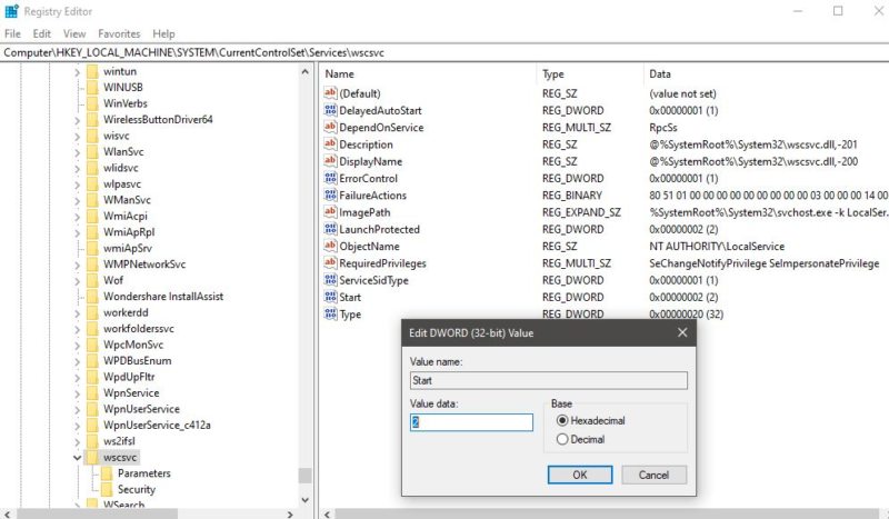 how to enable security center in windows 10