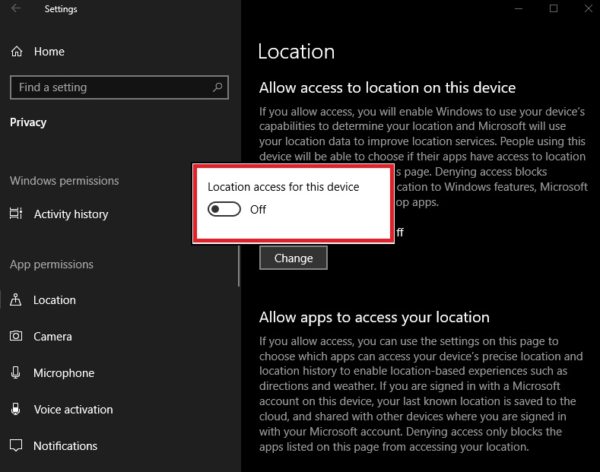 Disable Location access