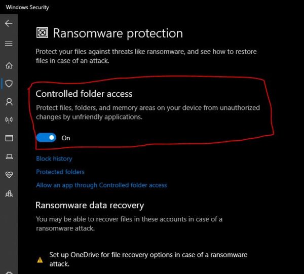 Enable Ransomware Protection controlled folder access