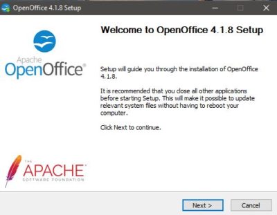 open office fails to install windows 10