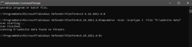 scan individual Files and Folders using Command Prompt