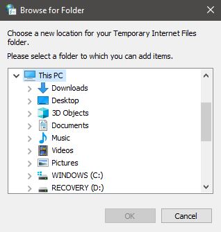 Browse the Internet files Location