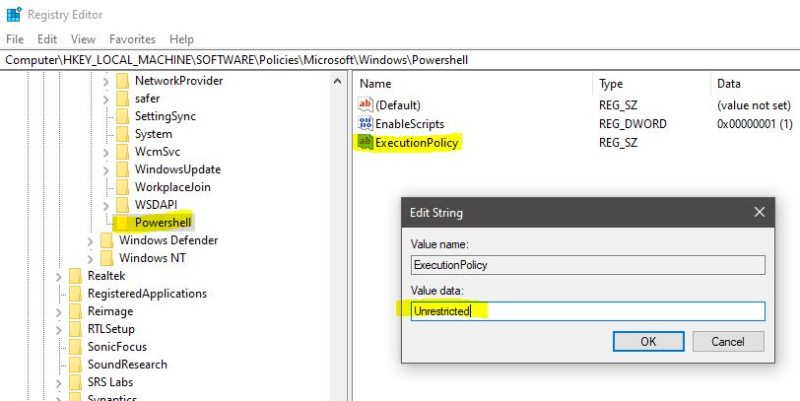 set string value PowerShell Script Execution