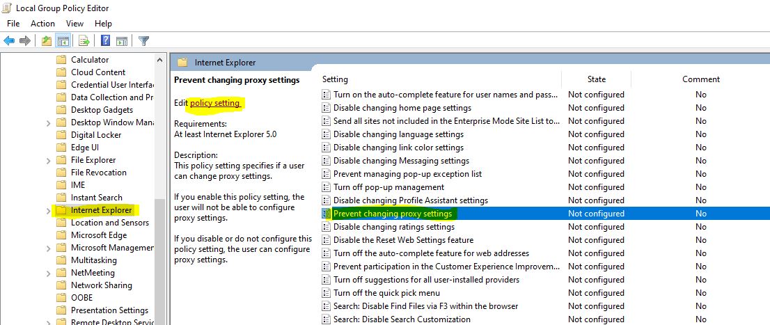 Prevent changing Proxy setting