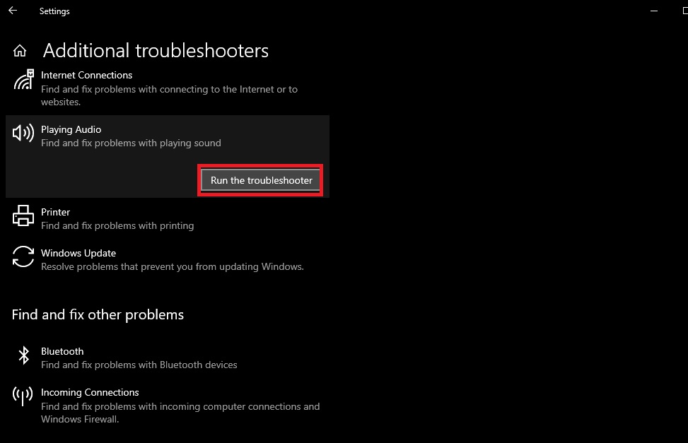 fix HDMI audio not working using audio troubleshooter