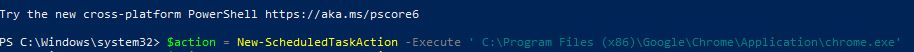 action variable-Create Scheduled task using PowerShell