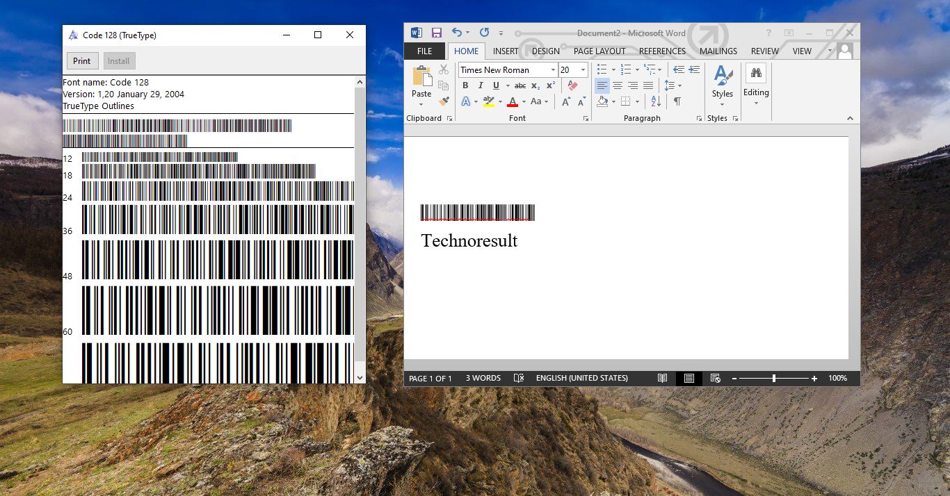 Add Barcode Font in Microsoft Word