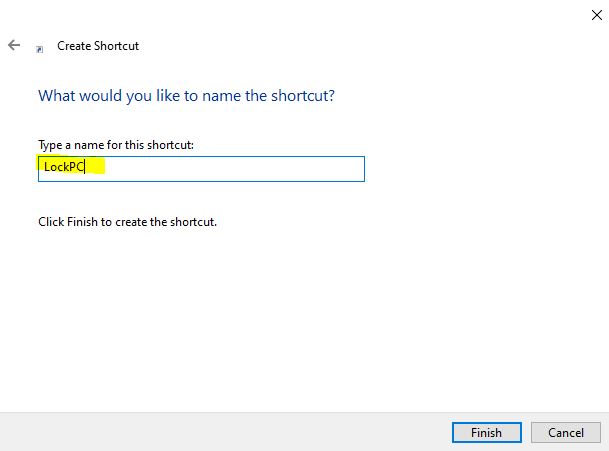 name shortcut to Add Lock Option to Taskbar