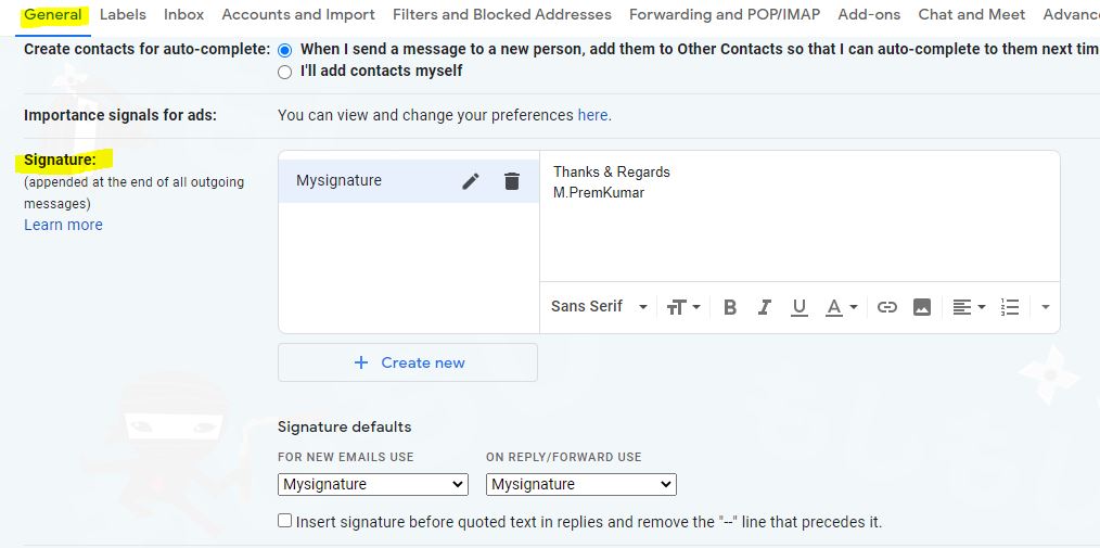 Add Email Signature in Gmail