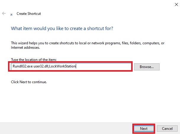 create shortcut to Add Lock Option to Taskbar