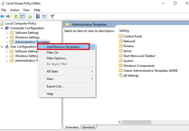 add group policy template