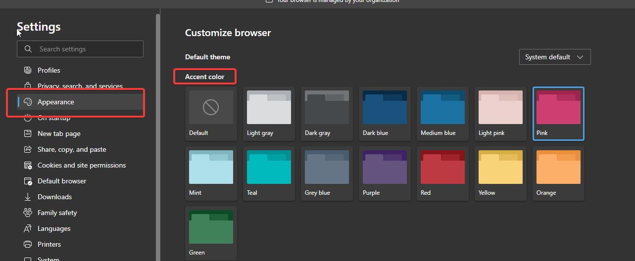 Enable accent color in Microsoft Edge