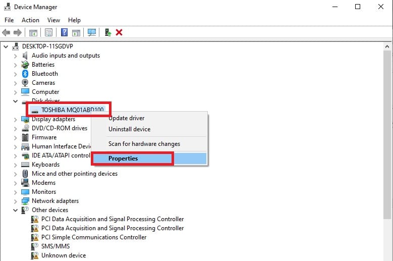 device manager properties