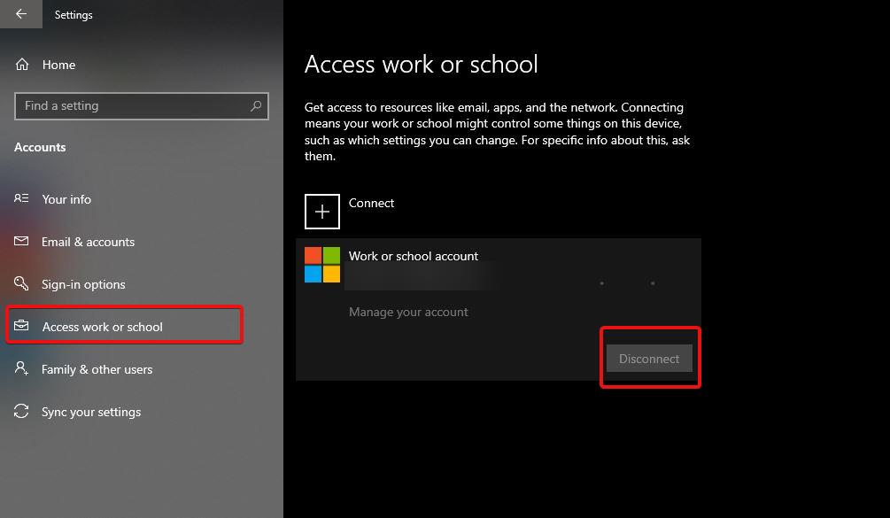 Remove and connect WOrk or scholl account-OneDrive Sign-in error 0x8004de69