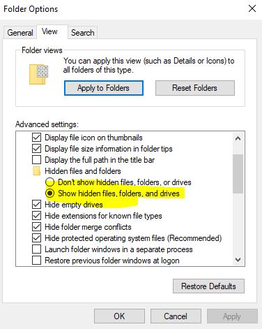Show hidden files or folder