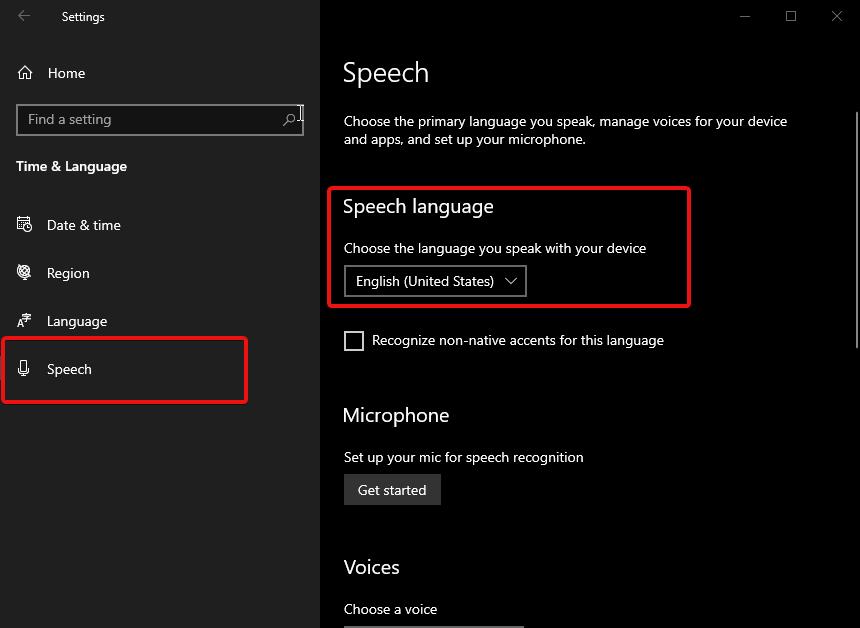 Change Cortana Speech Language