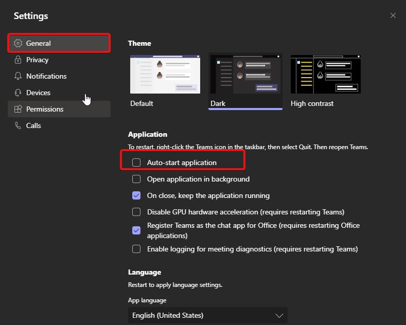 Stop Microsoft Teams from starting automatically using teams settings