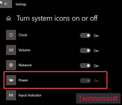 Turn on icons to fix Battery Icon Missing from Taskbar