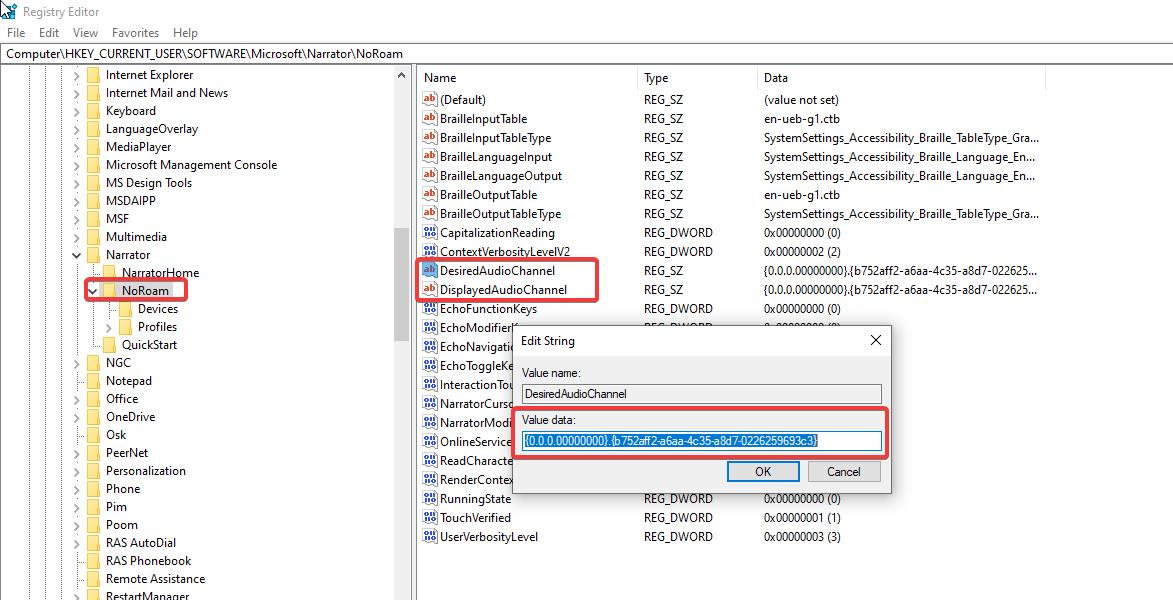 Using Registry editor