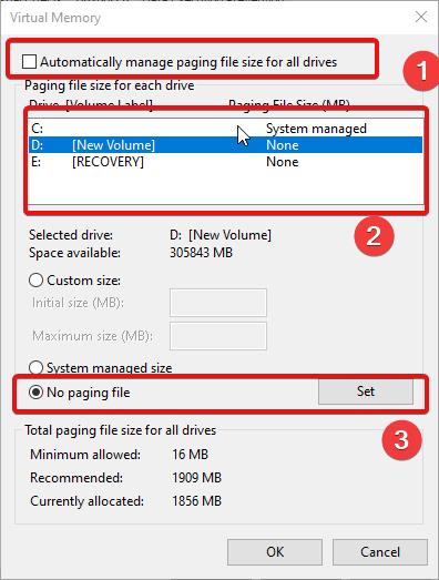 remove the page file to fix Unable to Delete Partition