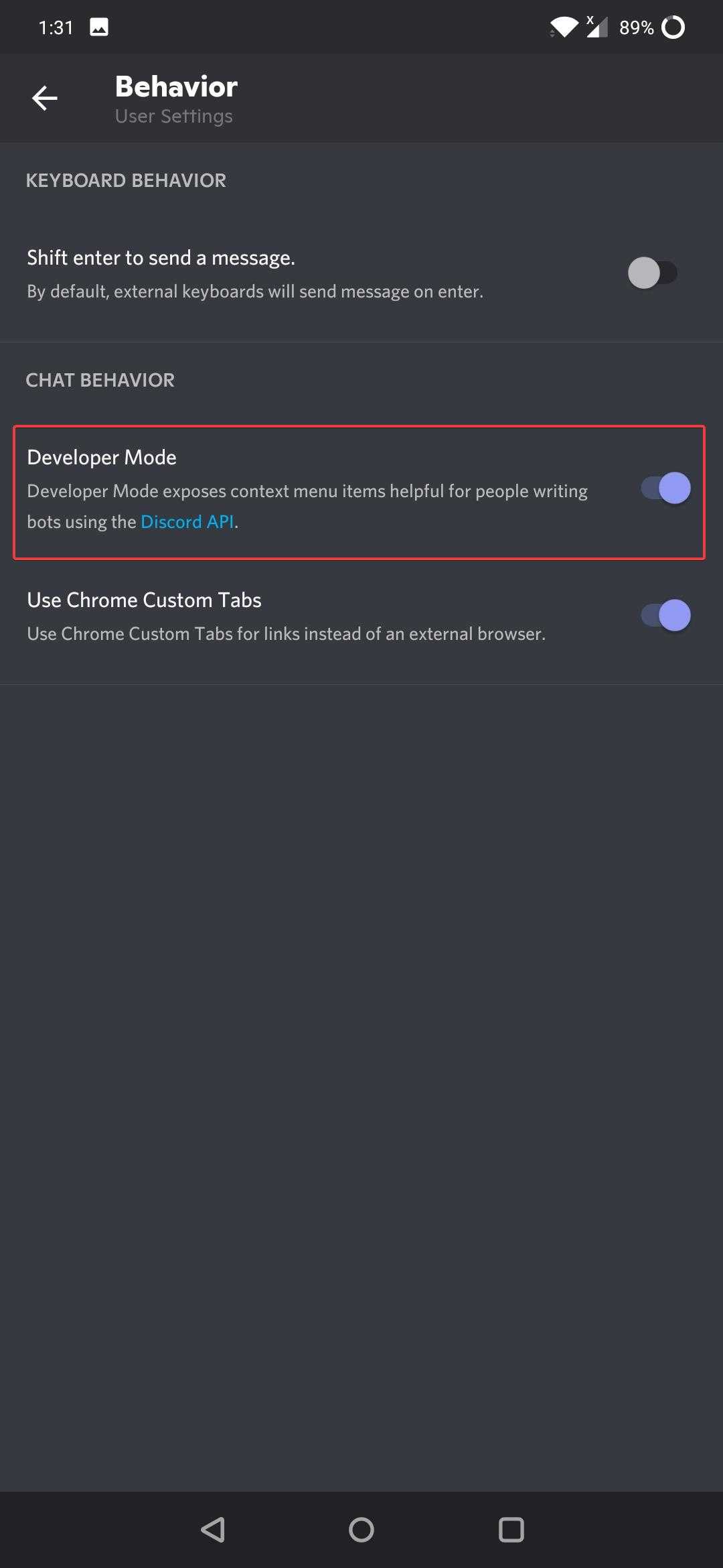 Enable Developer Mode in Discord android 
