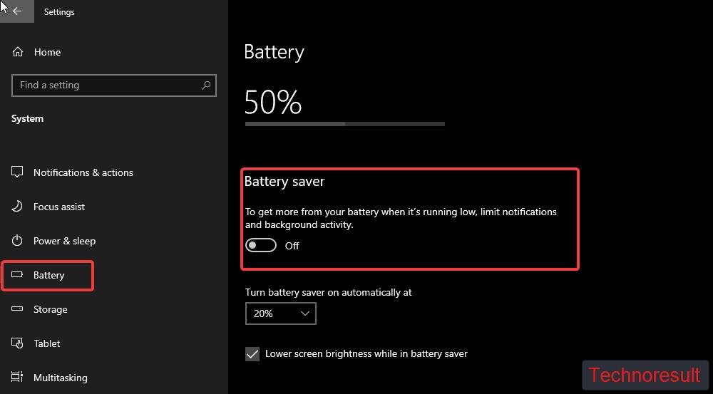 Turn on or Off Battery Saver using settings