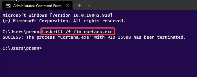 Different Ways to Close Cortana using command prompt