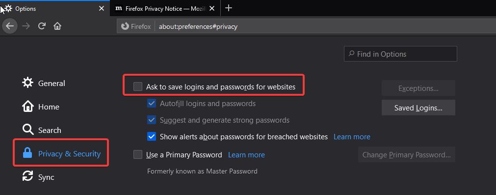 Disable the Save Password prompt in firefox
