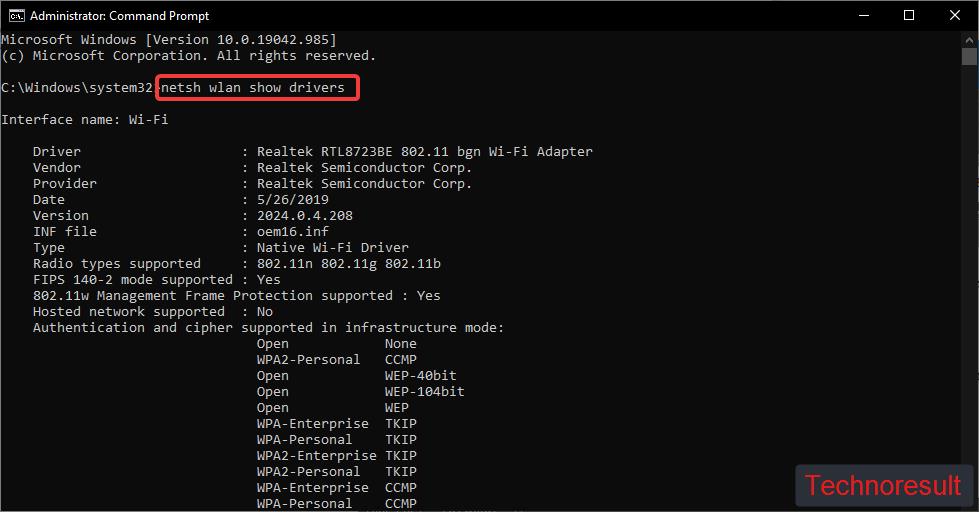 Wi-Fi Driver Version Using Command