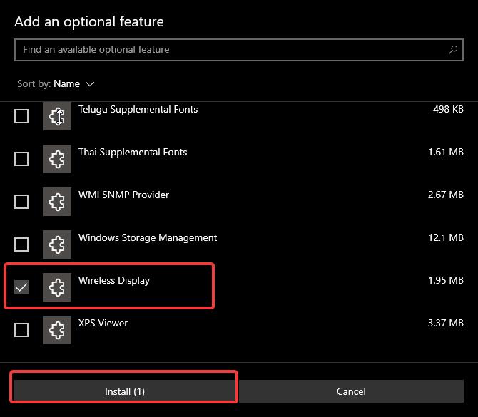 Enable Wireless Display feature using windows settings