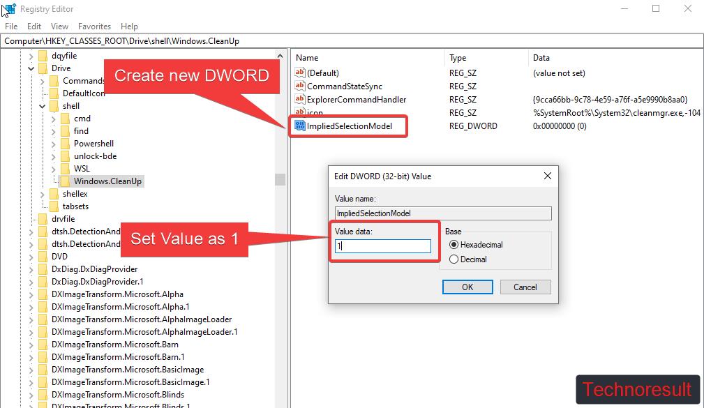 set value to Add Disk Cleanup to right-click context menu