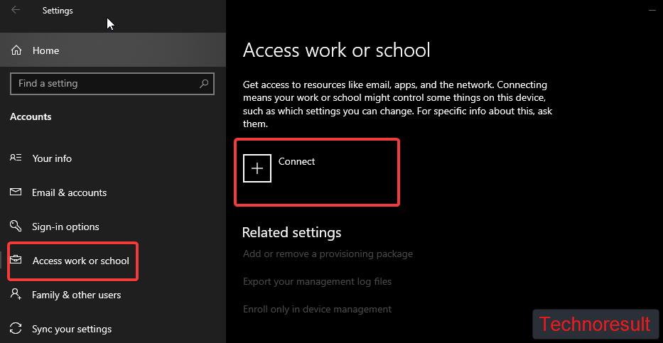 connect work or school account