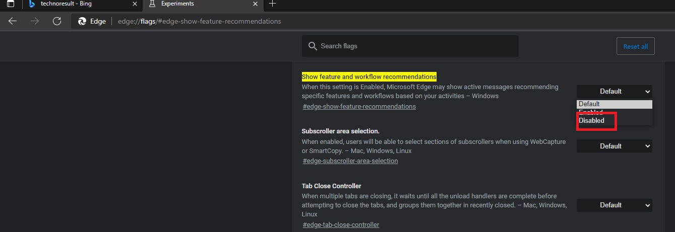 Disable Use Recommended browser