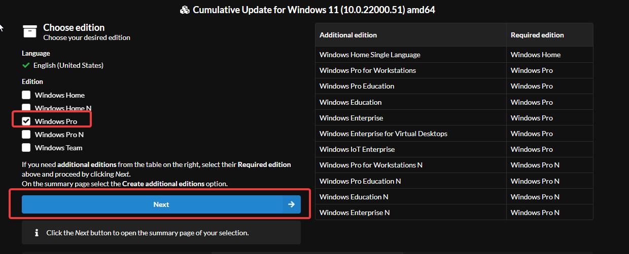 Choose the Windows 11 version